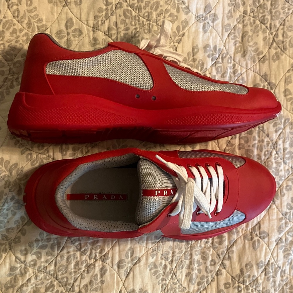 Prada Men's Bold Red and Gray Sneakers